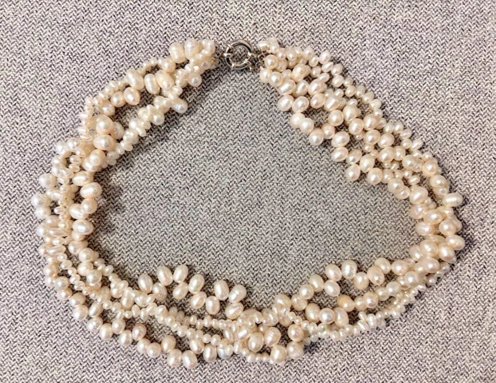 Genuine Freshwater Pearl 4 Strand Chunky Layered Necklace 18" White